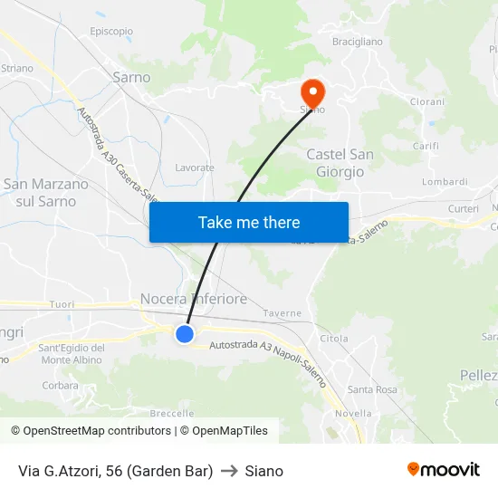 Via G.Atzori, 56 (Garden Bar) to Siano map