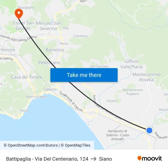 Battipaglia - Del Centenario Street, 124 to Siano map