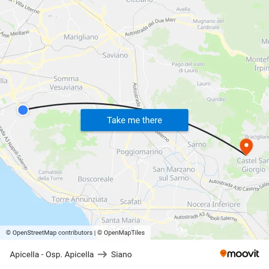Apicella - Apicella Hospital to Siano map
