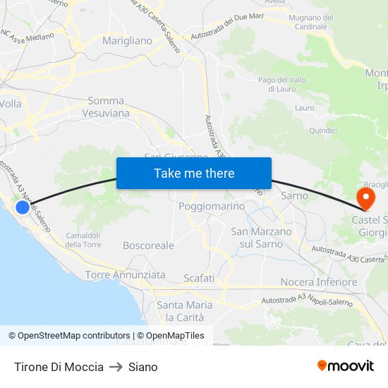 Tirone Di Moccia to Siano map