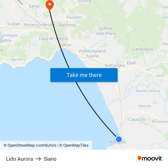Lido Aurora to Siano map