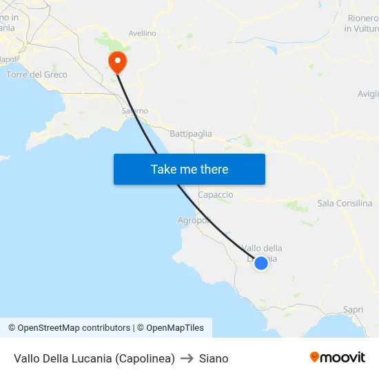 Vallo Della Lucania (Terminal) to Siano map