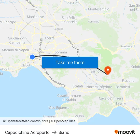 Capodichino Airport to Siano map
