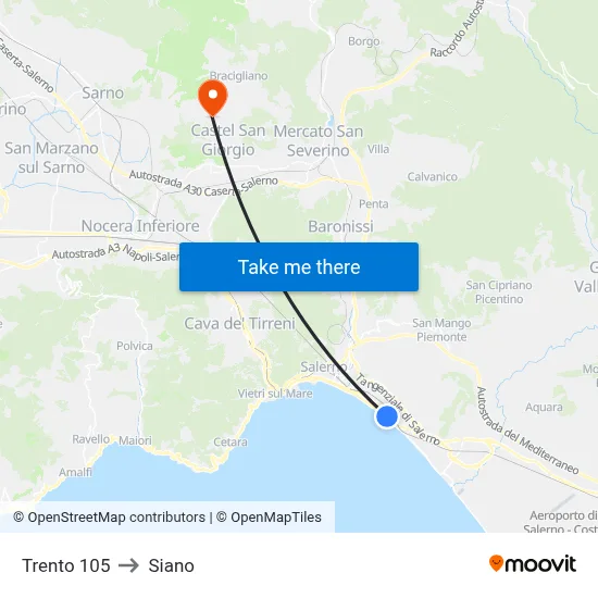 Trento 105 to Siano map