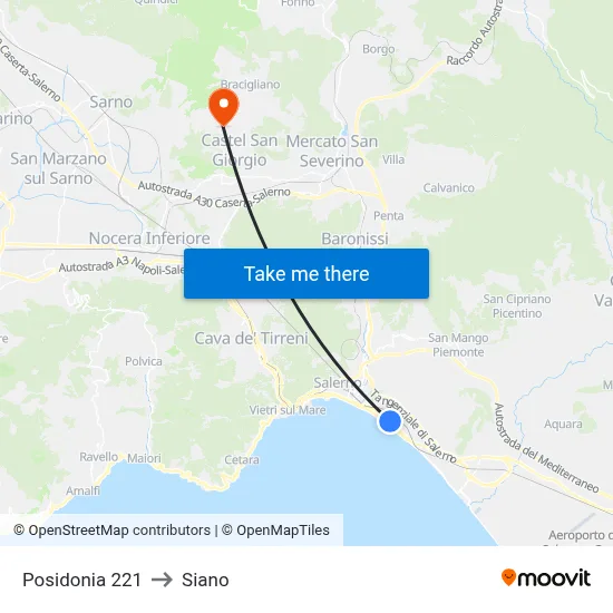 Posidonia 221 to Siano map