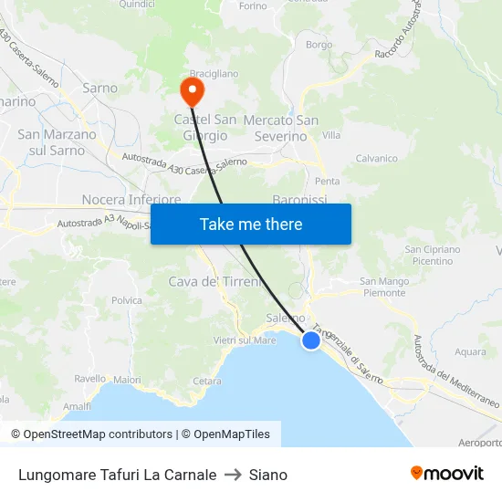 Tafuri La Carnale Seafront to Siano map