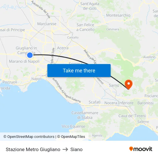 Giugliano Metro Station to Siano map