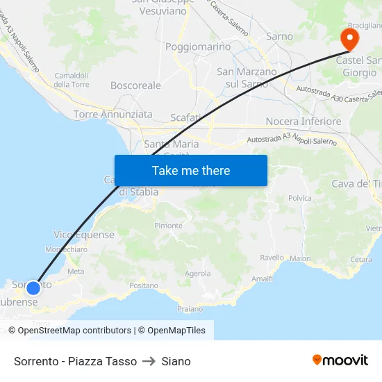Sorrento - Piazza Tasso to Siano map