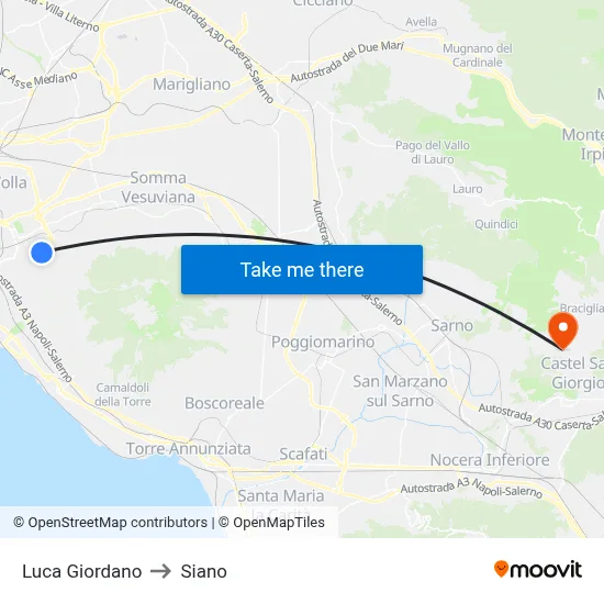 Luca Giordano to Siano map