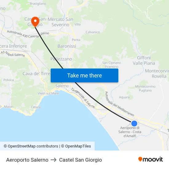 Salerno Airport to Castel San Giorgio map