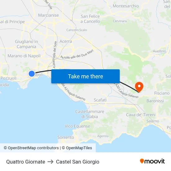 Quattro Giornate to Castel San Giorgio map