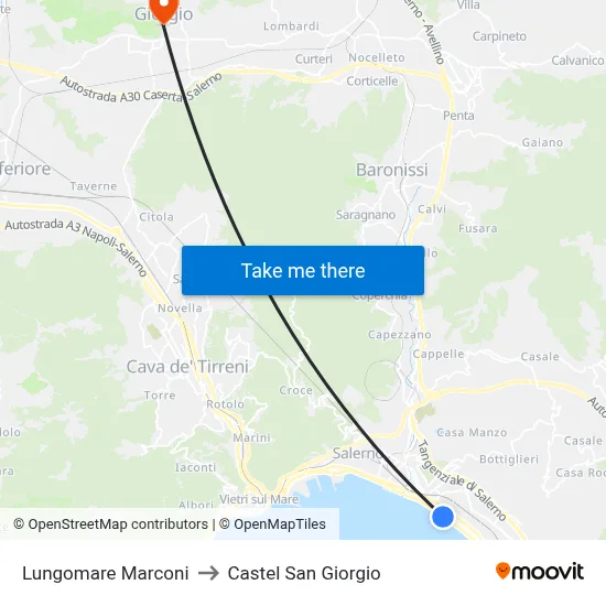Marconi Waterfront to Castel San Giorgio map