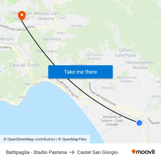 Battipaglia - Pastena Stadium to Castel San Giorgio map