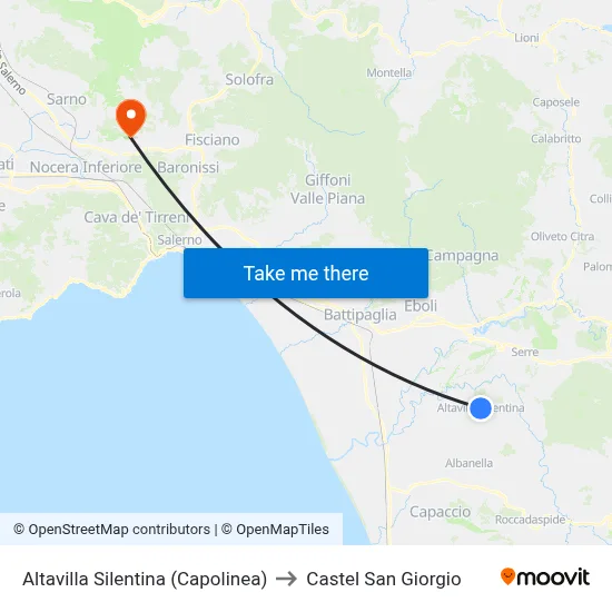 Altavilla Silentina (Terminal) to Castel San Giorgio map