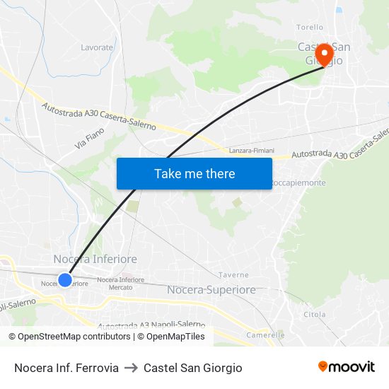 Nocera Inf. Ferrovia to Castel San Giorgio map