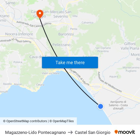 Magazzeno-Lido Pontecagnano to Castel San Giorgio map