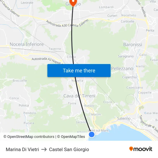 Marina Di Vietri to Castel San Giorgio map