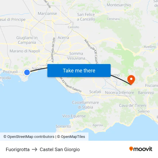 Fuorigrotta to Castel San Giorgio map