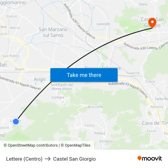 Lettere (Center) to Castel San Giorgio map