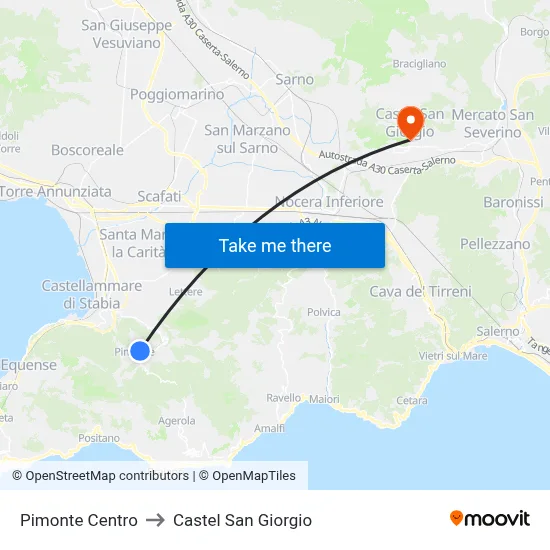 Pimonte Center to Castel San Giorgio map