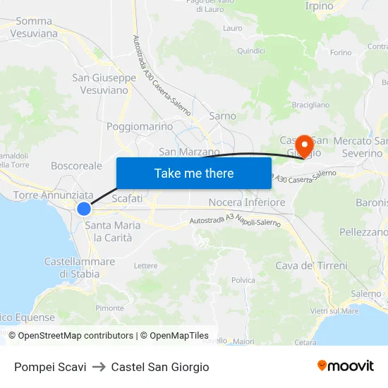 Pompeii Excavations to Castel San Giorgio map