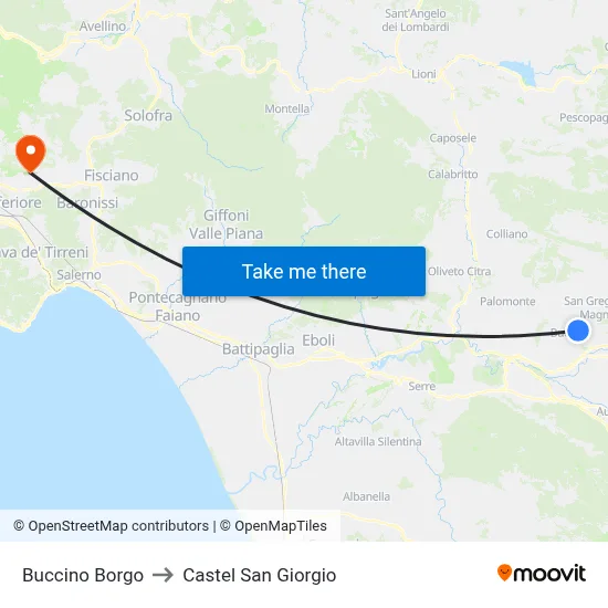 Buccino Borgo to Castel San Giorgio map