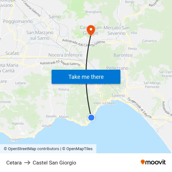 Cetara to Castel San Giorgio map