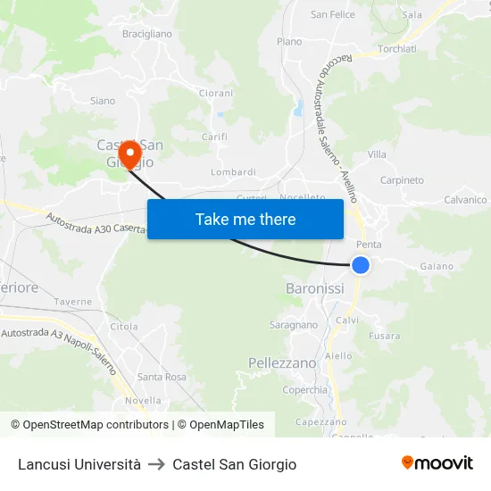 Lancusi University to Castel San Giorgio map