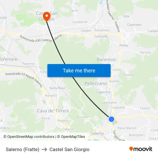 Salerno (Fratte) to Castel San Giorgio map
