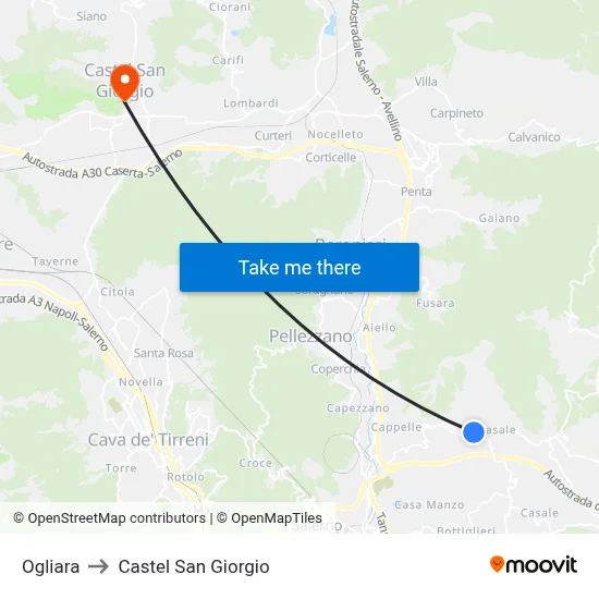 Ogliara to Castel San Giorgio map