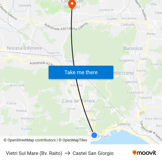 Vietri Sul Mare (Raito Junction) to Castel San Giorgio map