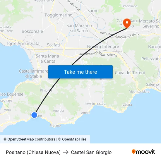 Positano (New Church) to Castel San Giorgio map