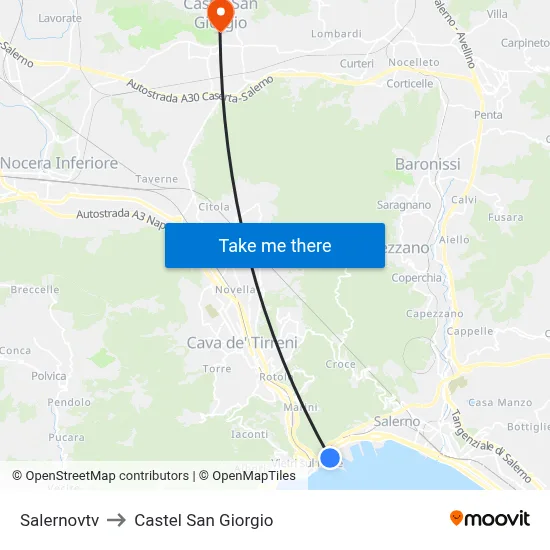 Salernovtv to Castel San Giorgio map