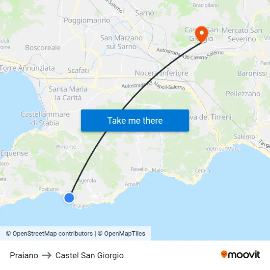 Praiano to Castel San Giorgio map