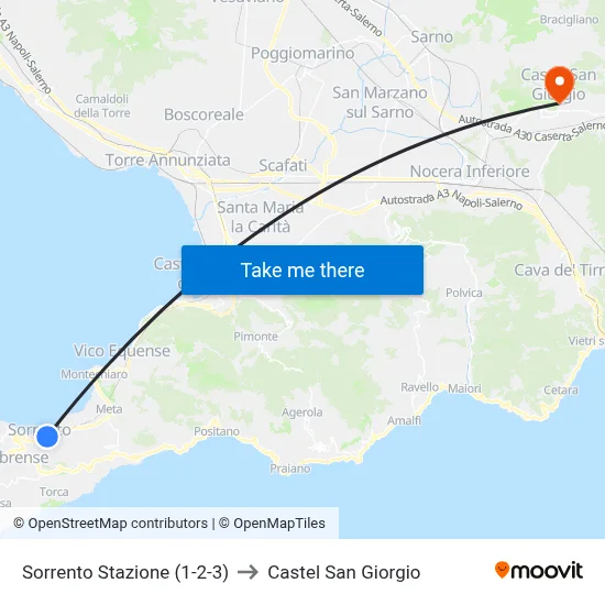 Sorrento Station (1-2-3) to Castel San Giorgio map