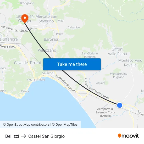 Bellizzi to Castel San Giorgio map