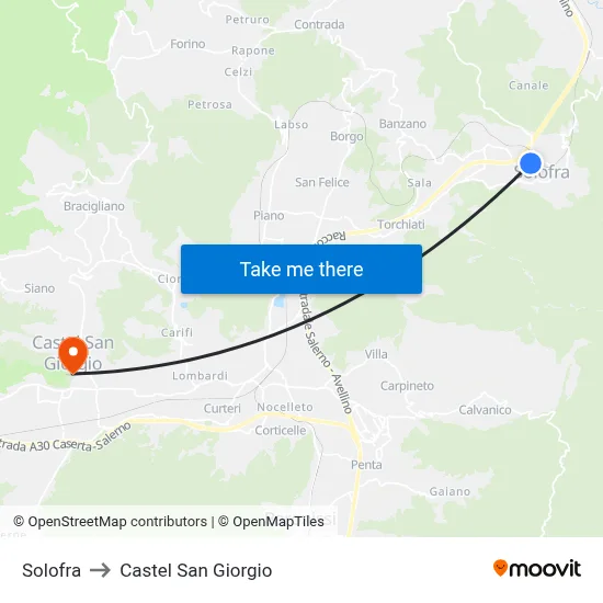 Solofra to Castel San Giorgio map