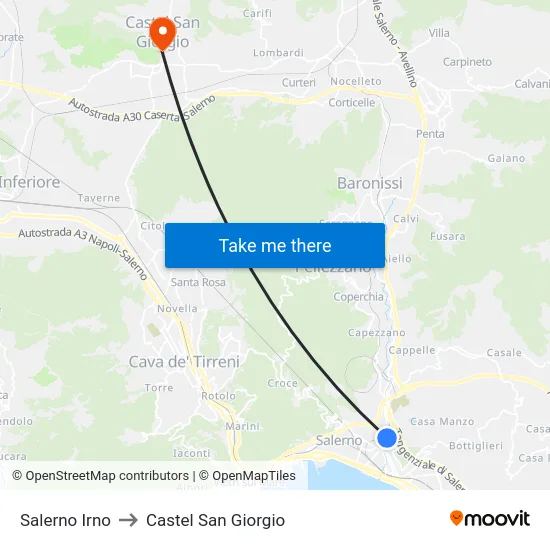 Salerno Irno to Castel San Giorgio map
