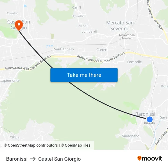 Baronissi to Castel San Giorgio map
