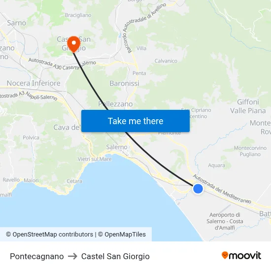 Pontecagnano to Castel San Giorgio map