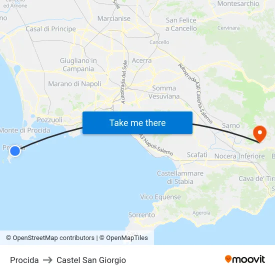 Procida to Castel San Giorgio map