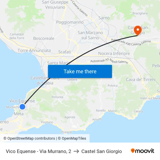Vico Equense - Via Murrano, 2 to Castel San Giorgio map