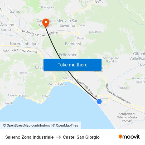 Salerno Industrial Zone to Castel San Giorgio map