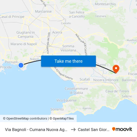 Via Bagnoli - New Cumana Agnano to Castel San Giorgio map