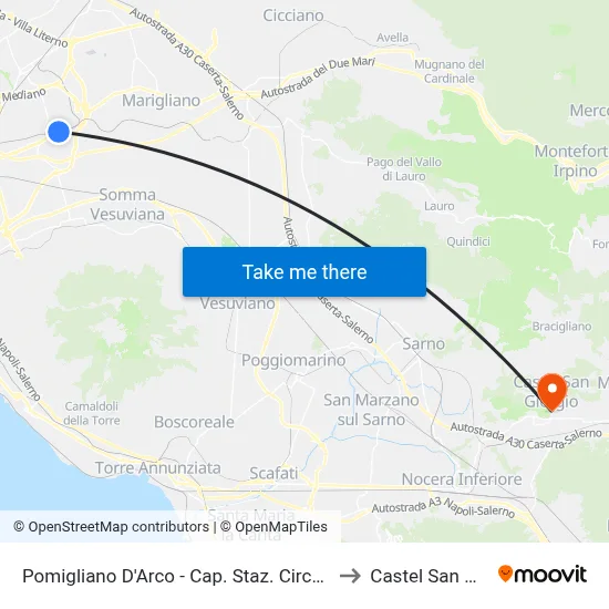 Pomigliano D'Arco - Circumvesuviana Station to Castel San Giorgio map