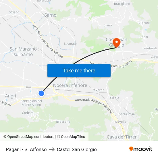Pagani - St. Alfonso to Castel San Giorgio map