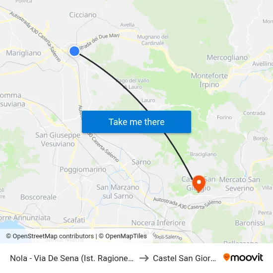 Nola - De Sena Street (Accounting Institute) to Castel San Giorgio map