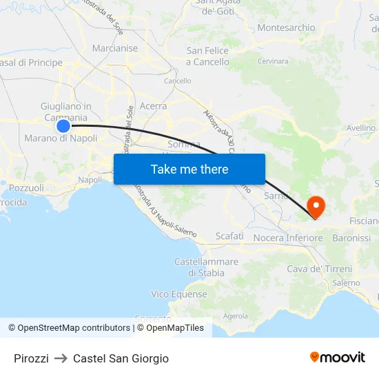 Pirozzi to Castel San Giorgio map