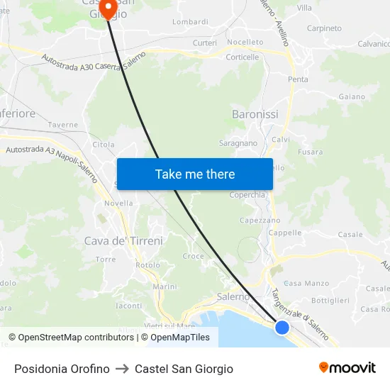 Posidonia Orofino to Castel San Giorgio map