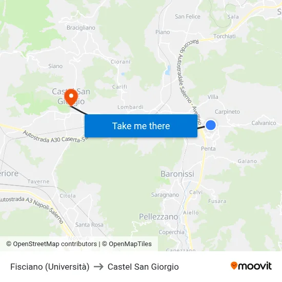 Fisciano (University) to Castel San Giorgio map